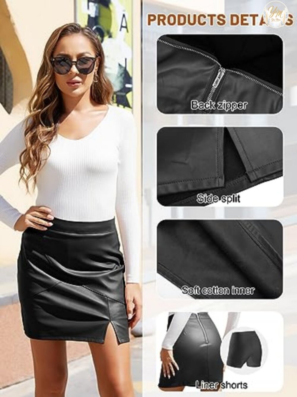 Faux Leather High Waisted Bodycon Pencil Mini Skirt with Built-In Shorts - Picture 5 of 6